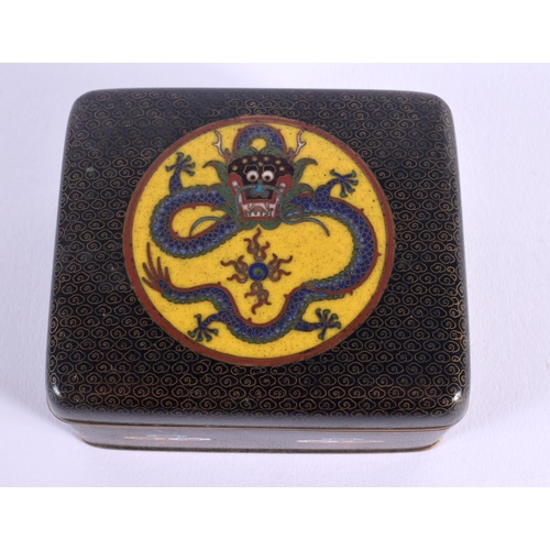 1672 - A LATE 19TH CENTURY CHINESE CLOISONNE ENAMEL CASKET Qing, decorated with a dragon. 9 cm x 7 cm.