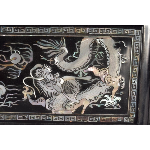 1673 - AN EARLY 20TH CENTURY JAPANESE KOREAN MOTHER OF PEARL INLAID PANEL depicting dragons. 36 cm x 24 cm.