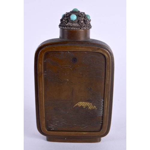 1688 - AN EXCEEDINGLY RARE 17TH/18TH CENTURY CHINESE BRONZE SNUFF BOTTLE Kangxi mark and period, silver and... 