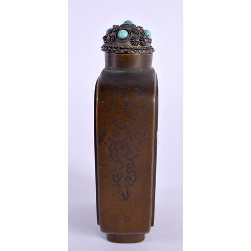 1688 - AN EXCEEDINGLY RARE 17TH/18TH CENTURY CHINESE BRONZE SNUFF BOTTLE Kangxi mark and period, silver and... 