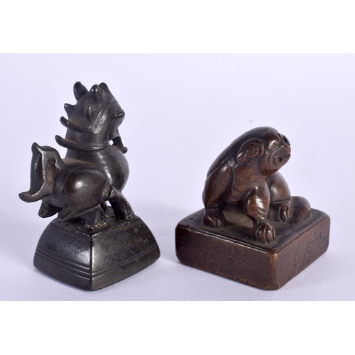 1689 - A 17TH/18TH CENTURY CHINESE BRONZE BUDDHISTIC BEAST SEAL Ming/Qing, together with an Indian opium we... 