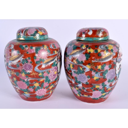 1691 - A PAIR OF EARLY 20TH CENTURY JAPANESE TAISHO PERIOD PORCELAIN GINGER JARS. 15 cm x 10 cm.