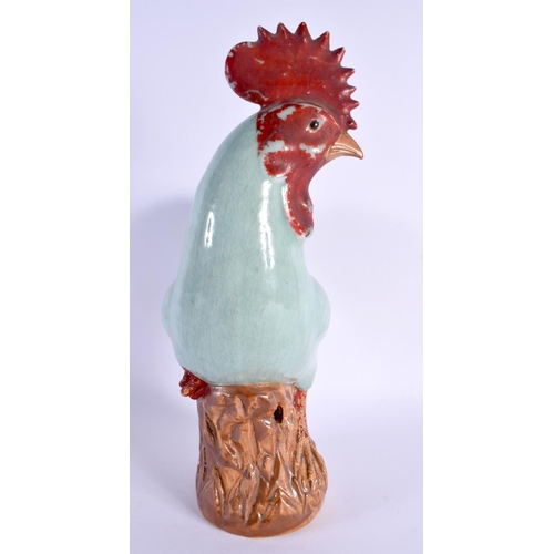 1692 - A LARGE CHINESE QING DYNASTY CELADON AND BROWN GLAZED PORCELAIN FIGURE OF A COCKEREL Kangxi style. 3... 