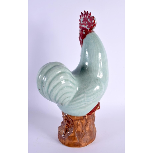 1692 - A LARGE CHINESE QING DYNASTY CELADON AND BROWN GLAZED PORCELAIN FIGURE OF A COCKEREL Kangxi style. 3... 