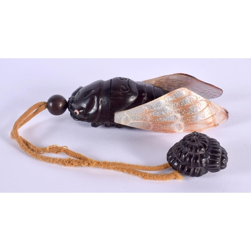 1694 - A JAPANESE CARVED BOXWOOD FLY INRO with netsuke. Inro 12 cm wide.