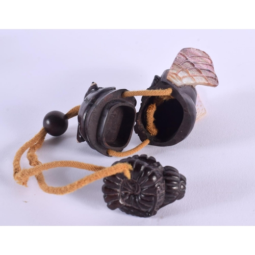 1694 - A JAPANESE CARVED BOXWOOD FLY INRO with netsuke. Inro 12 cm wide.