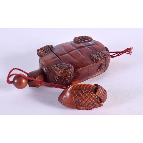 1695 - A JAPANESE CARVED BOXWOOD TURTLE INRO with netsuke. Inro 8 cm x 6.5 cm.