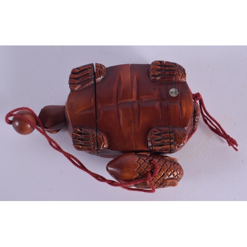 1695 - A JAPANESE CARVED BOXWOOD TURTLE INRO with netsuke. Inro 8 cm x 6.5 cm.