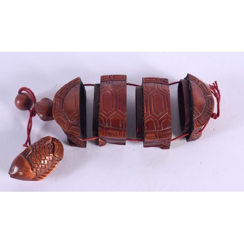 1695 - A JAPANESE CARVED BOXWOOD TURTLE INRO with netsuke. Inro 8 cm x 6.5 cm.