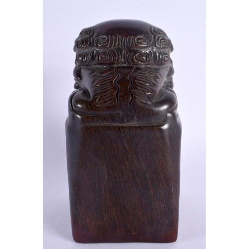 1718 - A LARGE CHINESE CARVED BUFFALO HORN TYPE SEAL 20th Century. 883 grams. 16 cm x 8 cm.