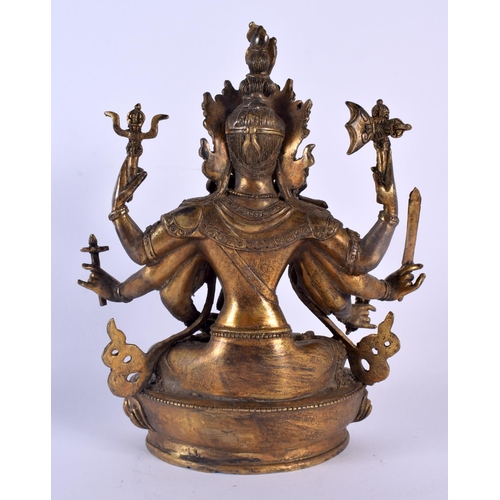 1730 - A CHINESE TIBETAN CORAL AND TURQUOISE INSET BRONZE BUDDHA 20th Century. 24 cm x 14 cm.