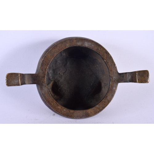 1731 - A CHINESE TWIN HANDLED BRONZE CENSER 20th Century. 17 cm wide, internal width 8.5 cm.