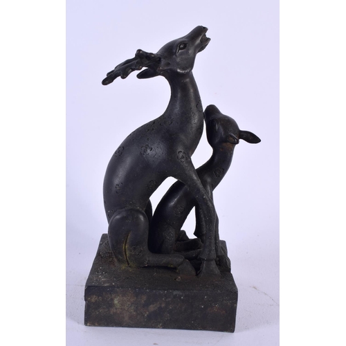 1733 - A CHINESE BRONZE TWIN DEER SEAL 20th Century. 12 cm x 5 cm.