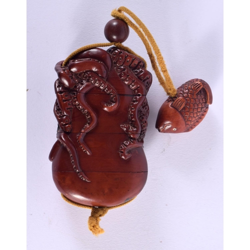 1746 - A JAPANESE CARVED BOXWOOD OCTOPUS INRO with netsuke. Inro 10 cm x 6 cm.