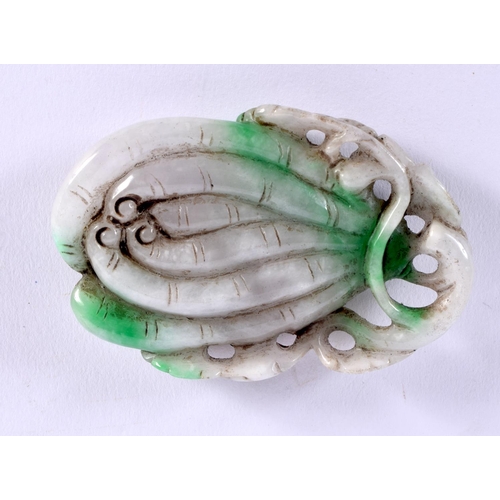 1758 - A CHINESE CARVED JADEITE PLAQUE 20th Century. 9 cm x 6 cm.