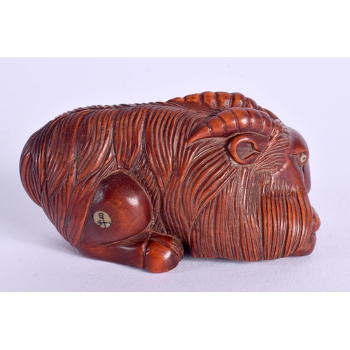 1789 - A JAPANESE CARVED BOXWOOD RAM OKIMONO. 7 cm x 3.5 cm.