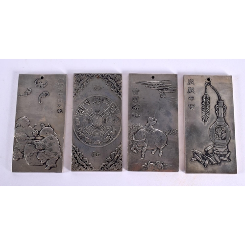 1795 - FOUR CHINESE WHITE METAL SCROLL WEIGHTS 20th Century. 520 grams. 10 cm x 4.5 cm. (4)