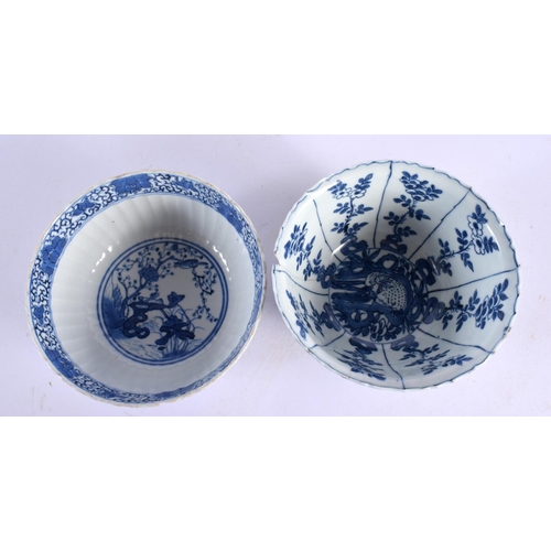 1798 - A 17TH/18TH CENTURY CHINESE BLUE AND WHITE BARBED PORCELAIN BOWL Kangxi, together with a blue and wh... 