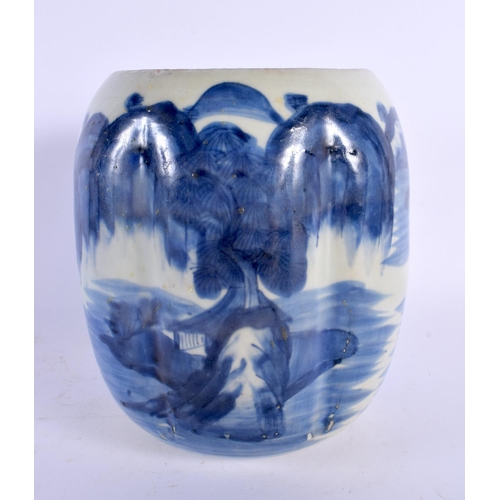 1809 - AN 18TH/19TH CENTURY JAPANESE EDO PERIOD BLUE AND WHITE LOBED VASE painted with landscapes. 19 cm x ... 