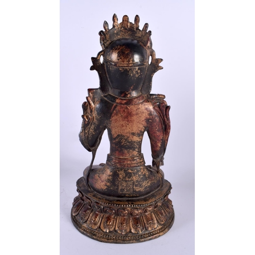 1813 - A LARGE POLYCHROMED LACQUER BRONZE FIGURE OF A BUDDHA 20th Century. 30 cm x 8 cm.