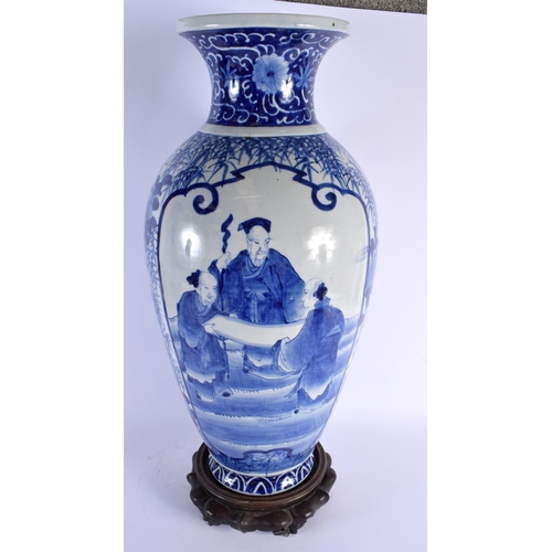 1817 - A LARGE 19TH CENTURY JAPANESE MEIJI PERIOD BLUE AND WHITE VASE upon an antique Chinese stand. 65 cm ... 