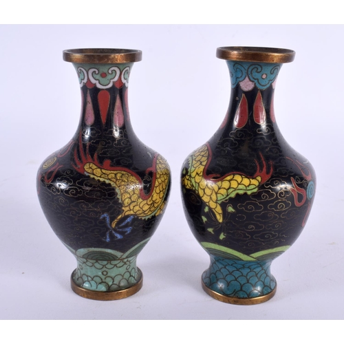 1824 - A PAIR OF CHINESE REPUBLICAN PERIOD CLOISONNE ENAMEL VASES. 11 cm high.