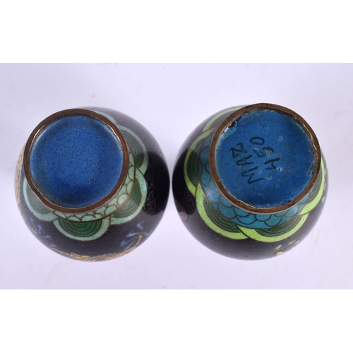 1824 - A PAIR OF CHINESE REPUBLICAN PERIOD CLOISONNE ENAMEL VASES. 11 cm high.