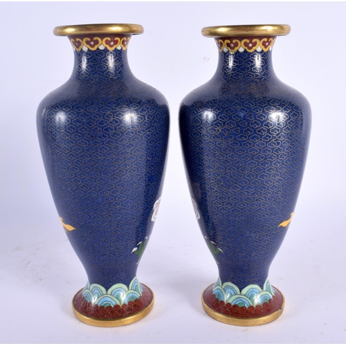 1837 - A PAIR OF CHINESE REPUBLICAN PERIOD CLOISONNE ENAMEL VASES. 18 cm high.