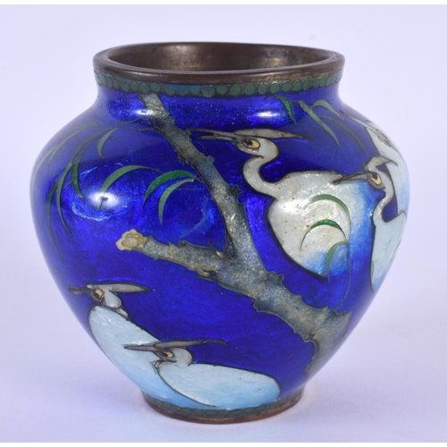 1873 - AN EARLY 20TH CENTURY JAPANESE MEIJI PERIOD CLOISONNE ENAMEL JAR decorated with birds. 8 cm wide.