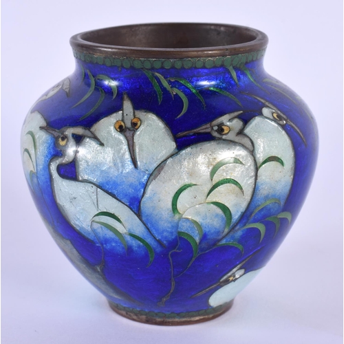 1873 - AN EARLY 20TH CENTURY JAPANESE MEIJI PERIOD CLOISONNE ENAMEL JAR decorated with birds. 8 cm wide.