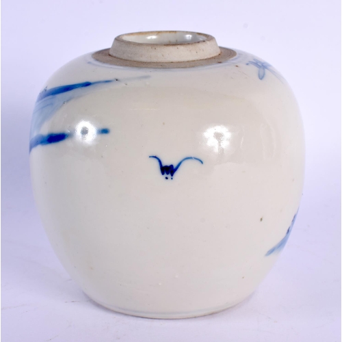 1881 - A 19TH CENTURY CHINESE BLUE AND WHITE PORCELAIN GINGER JAR Kangxi style. 8 cm x 7 cm.