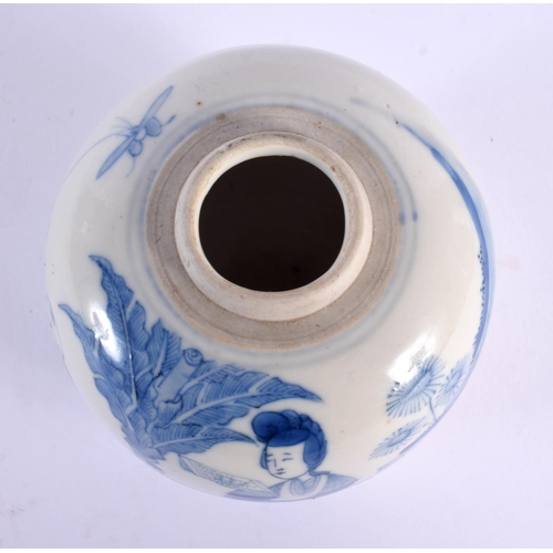 1881 - A 19TH CENTURY CHINESE BLUE AND WHITE PORCELAIN GINGER JAR Kangxi style. 8 cm x 7 cm.