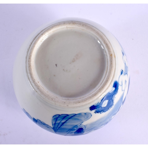 1881 - A 19TH CENTURY CHINESE BLUE AND WHITE PORCELAIN GINGER JAR Kangxi style. 8 cm x 7 cm.