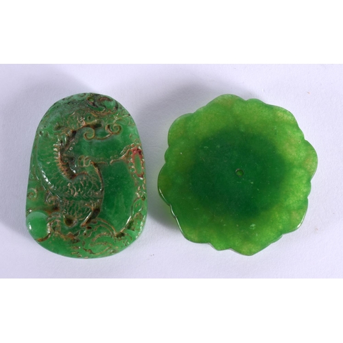 1898 - TWO CHINESE CARVED JADE PENDANTS 20th Century. Largest 5 cm wide. (2)