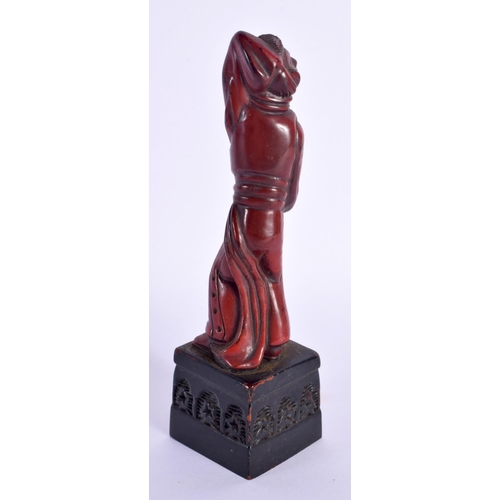 1904 - AN UNUSUAL EARLY 20TH CENTURY CHINESE RED LACQUER FIGURE OF A DANCER Late Qing/Republic. 14 cm high.