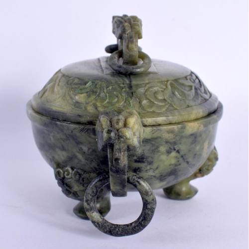 1910 - AN EARLY 20TH CENTURY CHINESE CARVED SOAPSTONE CENSER AND COVER Late Qing/Republic. 12 cm wide.