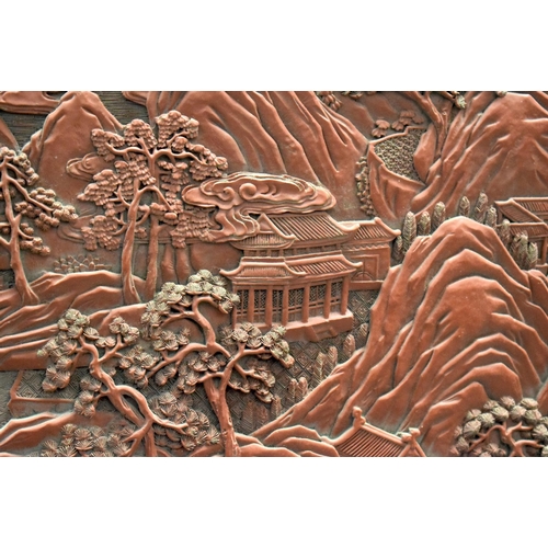 1913 - A LARGE PAIR OF EARLY 20TH CENTURY CHINESE CARVED CINNABAR LACQUER PANELS Late Qing/Republic. 112 cm... 