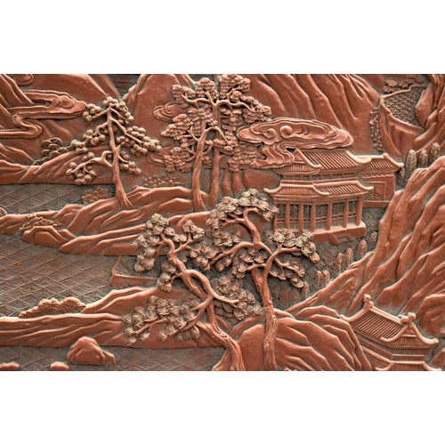 1913 - A LARGE PAIR OF EARLY 20TH CENTURY CHINESE CARVED CINNABAR LACQUER PANELS Late Qing/Republic. 112 cm... 