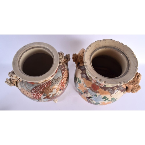 1923 - A LARGE PAIR OF LATE 19TH CENTURY JAPANESE MEIJI PERIOD SATSUMA CENSERS AND COVERS. 48 cm x 12 cm.