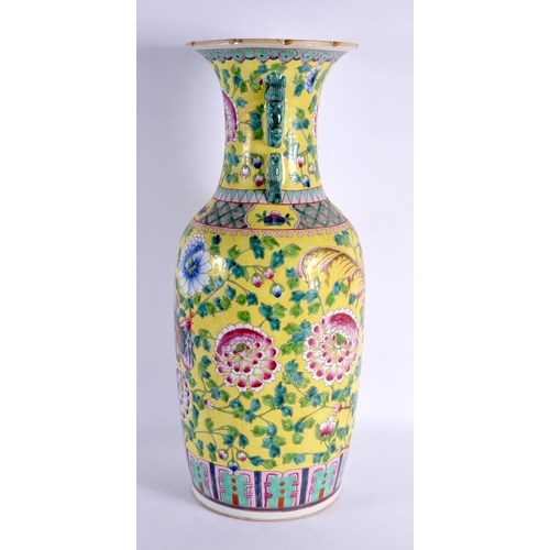 1932 - A LARGE CHINESE REPUBLICAN PERIOD FAMILLE JAUNE PORCELAIN VASE painted with phoenix birds. 54 cm x 1... 