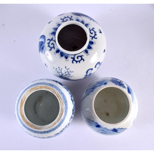 1953 - A 19TH CENTURY CHINESE BLUE AND WHITE PORCELAIN BOWL bearing Kangxi marks to base, together with oth... 