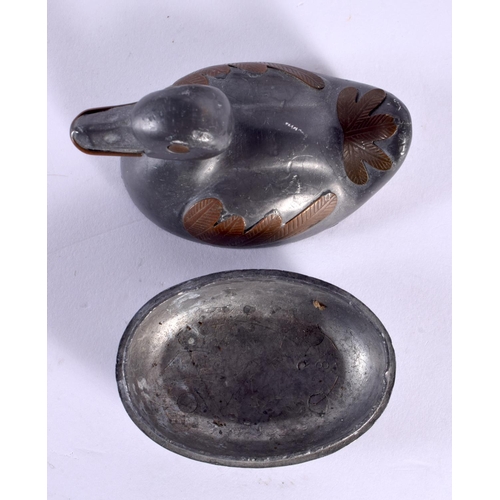 1955 - A LATE 19TH CENTURY CHINESE PEWTER DUCK BOX AND COVER together with a crackle glazed ginger jar & co... 