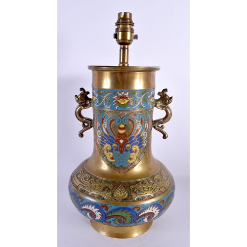 1958 - A LARGE EARLY 20TH CENTURY CHINESE CHAMPLEVE ENAMEL BRONZE LAMP Late Qing. 39 cm high.