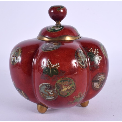 1962 - A GOOD 19TH CENTURY JAPANESE MEIJI PERIOD CLOISONNE ENAMEL CENSER AND COVER decorated with roundels.... 