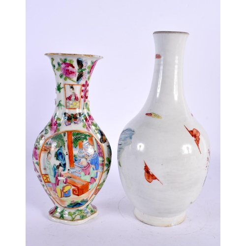 1963 - A MID 19TH CENTURY CHINESE FAMILLE ROSE PORCELAIN VASE Qing, together with a Canton famille rose vas... 