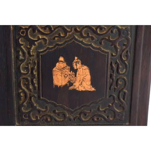 1966 - A CHINESE REPUBLICAN PERIOD HARDWOOD BOX AND COVER decorated with calligraphy and objects. 13 cm x 8... 