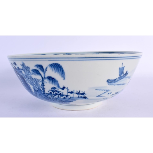 1970 - A LARGE 19TH CENTURY CHINESE BLUE AND WHITE PORCELAIN BOWL bearing Kangxi marks to base. 23 cm x 10 ... 