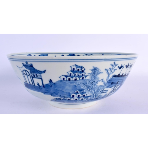 1970 - A LARGE 19TH CENTURY CHINESE BLUE AND WHITE PORCELAIN BOWL bearing Kangxi marks to base. 23 cm x 10 ... 