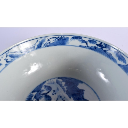 1970 - A LARGE 19TH CENTURY CHINESE BLUE AND WHITE PORCELAIN BOWL bearing Kangxi marks to base. 23 cm x 10 ... 