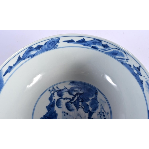 1970 - A LARGE 19TH CENTURY CHINESE BLUE AND WHITE PORCELAIN BOWL bearing Kangxi marks to base. 23 cm x 10 ... 